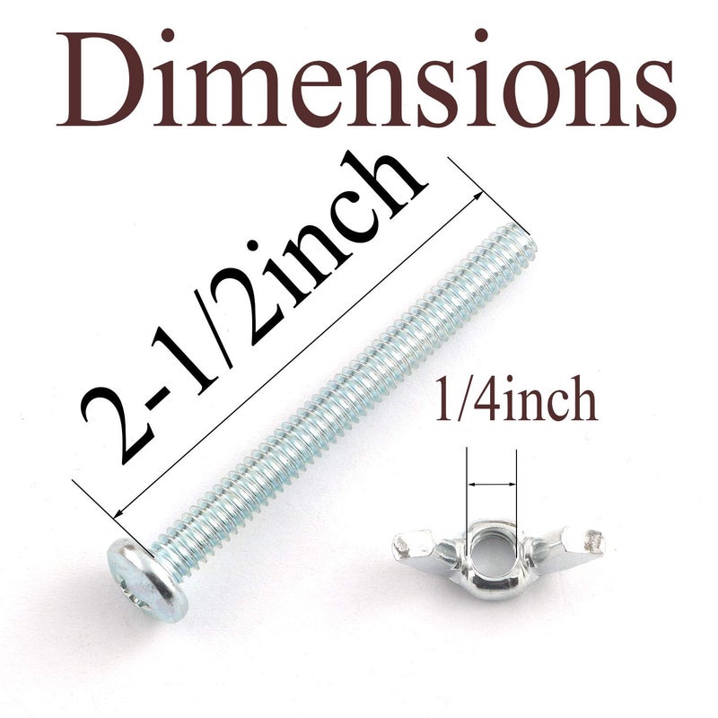RuiLing 10 Sets Screw Bolts with Wing Nut Kit Zinc Plated Carbon Steel Mounting Hardware Fitting Fastenings- 10pcs 1/4"-20 Hand Tighten Wing Nuts + 10pcs 1/4"-20 x 2-1/2" Phillips Head Screw Bolt - Image 2